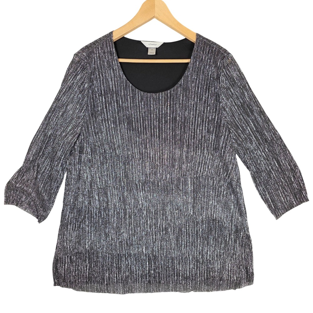 CJ Banks Metallic Tiered Swoop Neck Tunic Top Womens 2X Shimmery Glam Cocktail